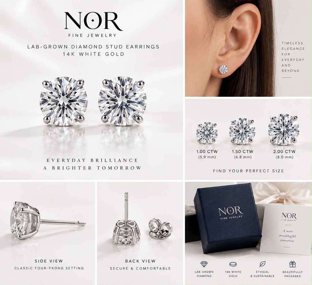 Classic Lab-Grown Diamond Stud Earrings in 14k white Gold